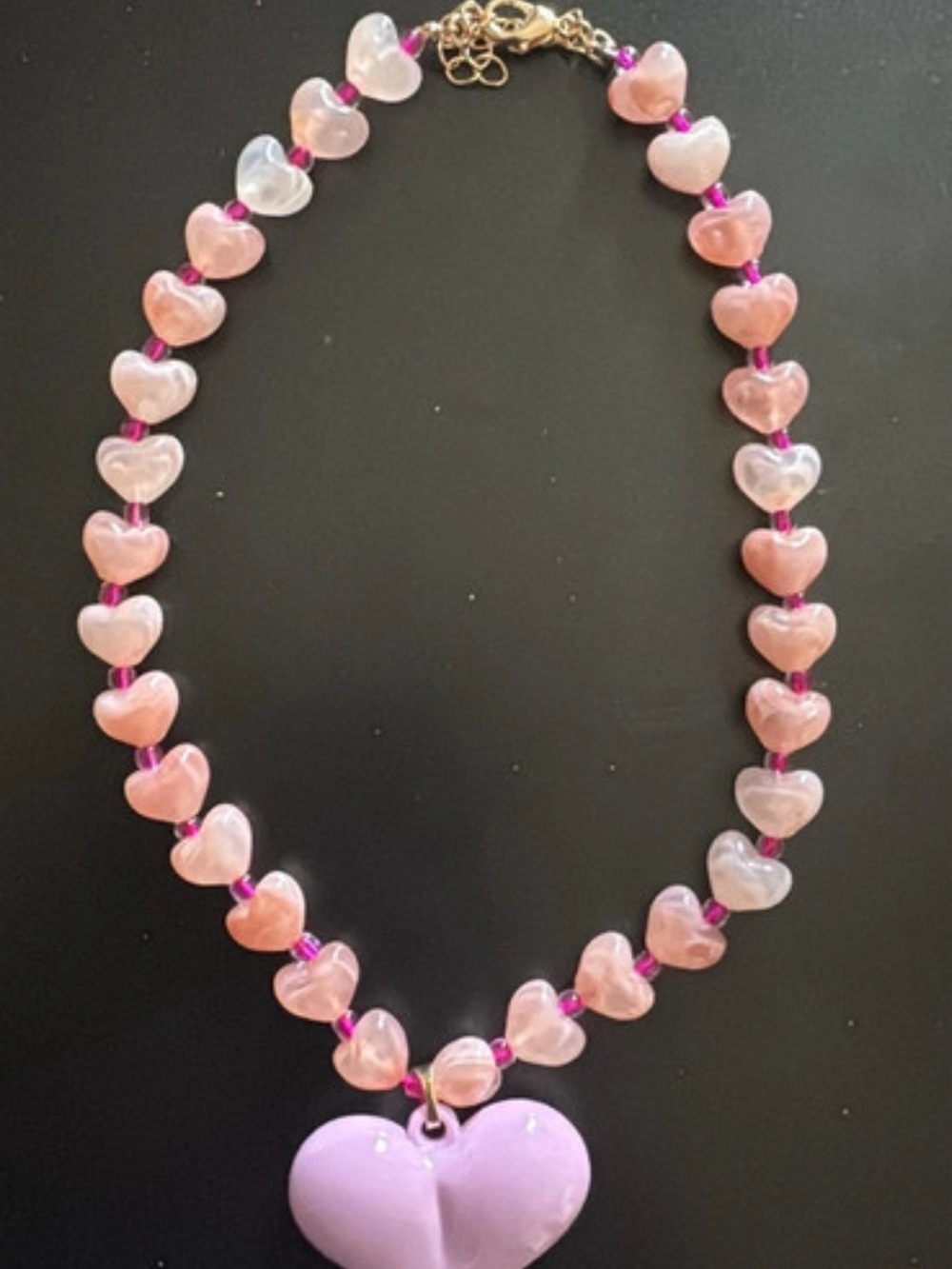 Pink Heart Bead Necklace with Pendant - Women's Jewelry
